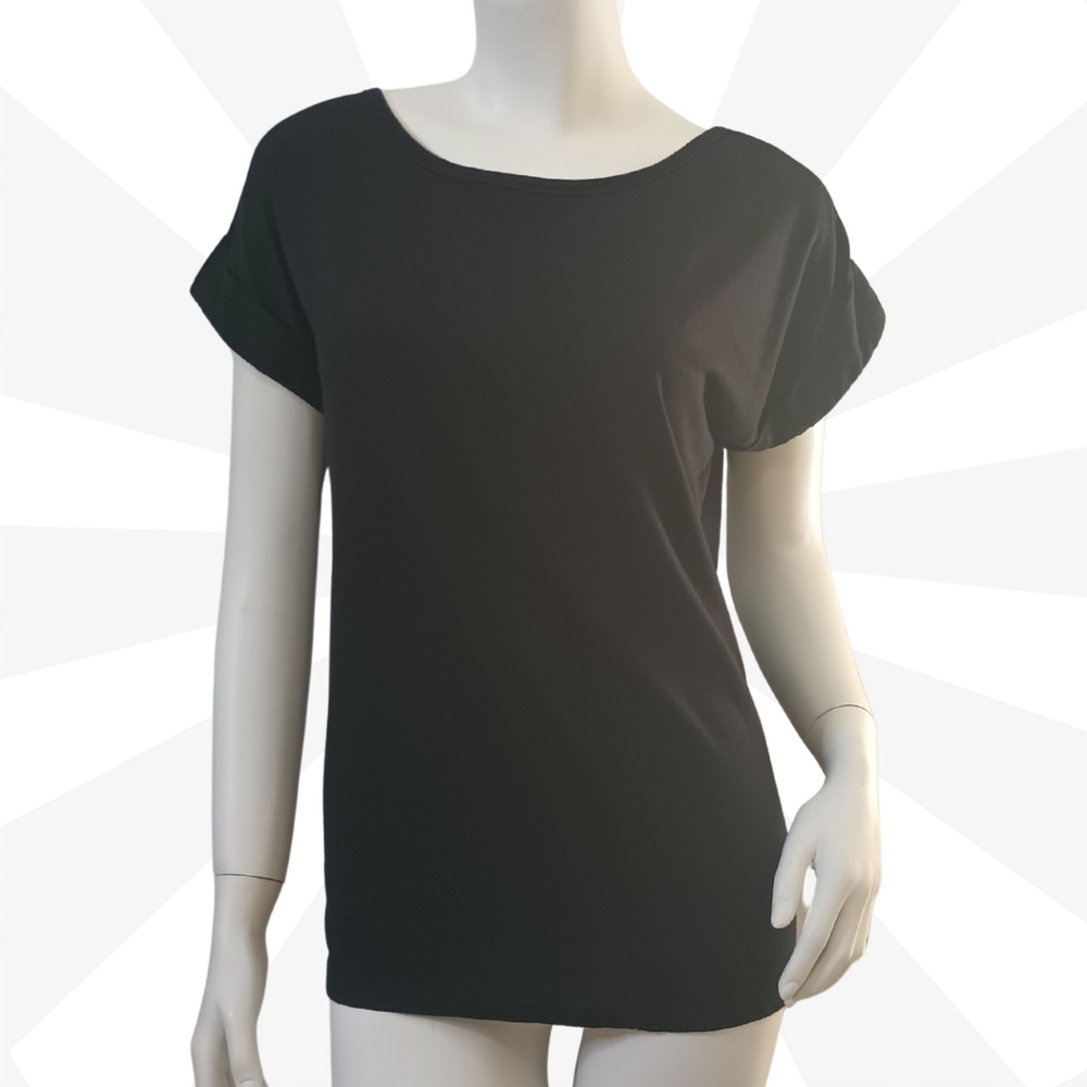 Lei Black Knit Top Size S Strappy Back Stretch Pullover
